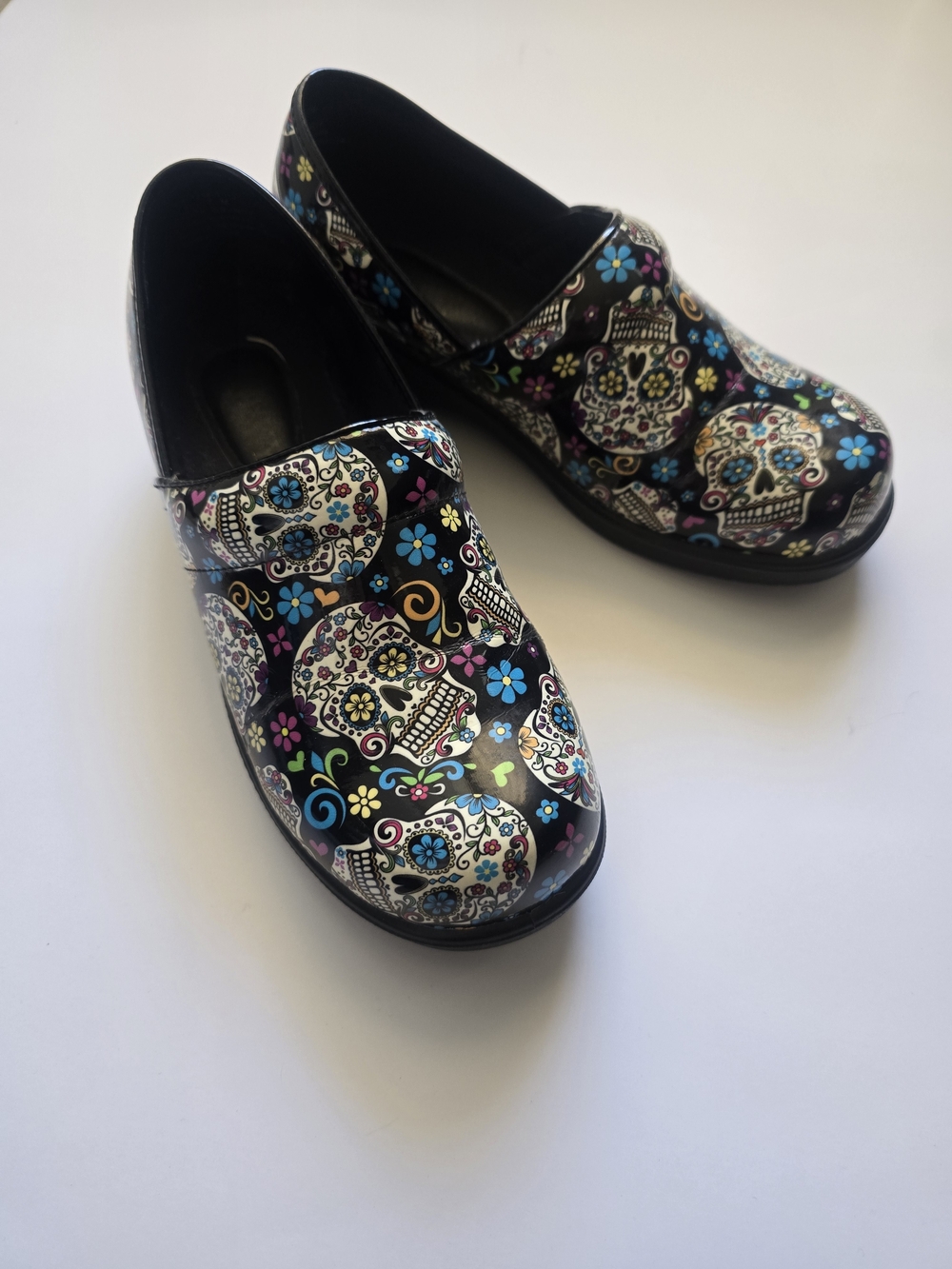 Savvy "Brandy" Black Slip-On Clog with Sugar Skulls Design